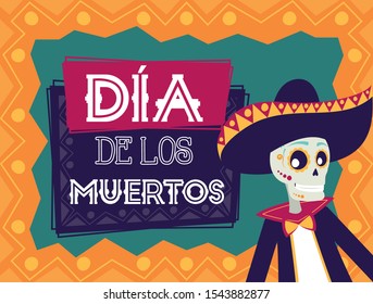 dia de los muertos card with mariachi skul vector illustration design