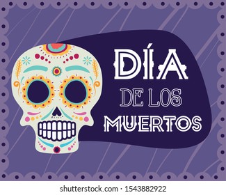 dia de los muertos card with head skull mask vector illustration design