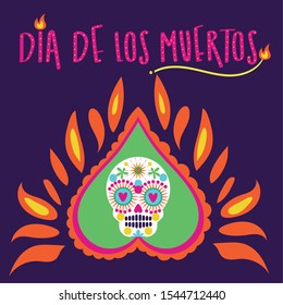 dia de los muertos card with lettering and skull vector illustration design