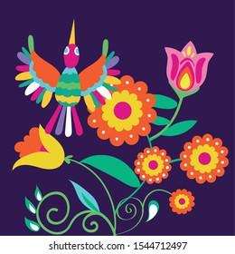 dia de los muertos card with bird and flowers vector illustration design