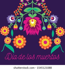 dia de los muertos card lettering with flowers vector illustration design