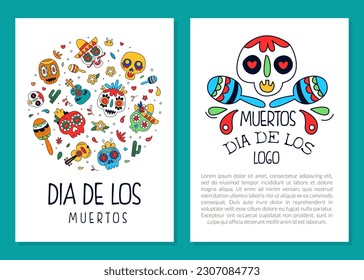 Dia de Los Muertos cards set. Day of the dead Mexican festival flyer, leaflet, invitation template vector