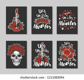 'Dia de Los Muertos" cards.Lettering. Vector illustration.