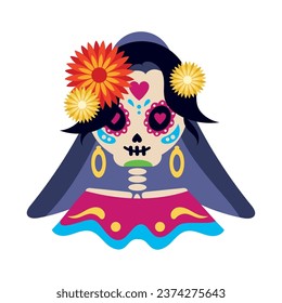 dia de los muertos catrina isolated illustration