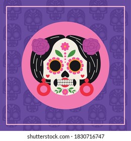 dia de los muertos celebration poster with catrina head vector illustration design