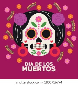 dia de los muertos celebration poster with catrina head vector illustration design