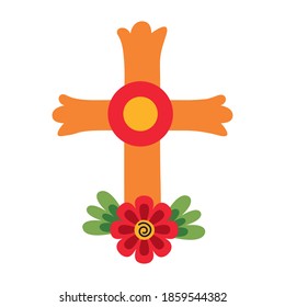 dia de los muertos celebration cross and flower vector illustration design