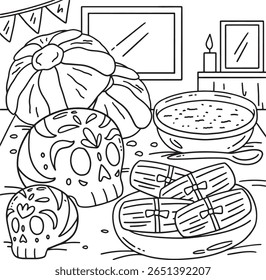 Dia de los Muertos Celebratory Food Coloring Page 