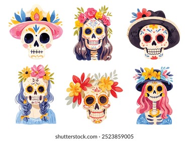 Dia de Los Muertos Clipart, Halloween Digital Bundle, clip art mexicano, Dia dos Mortos personagens fofos