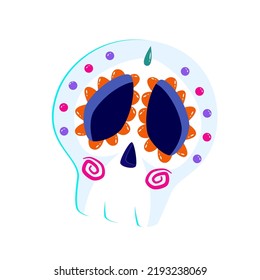 Dia de los muertos colorful skeletone skull isolated. Autumn carnival day dead Mexico. Death skull with tatoo. Colorful festive Mexico.