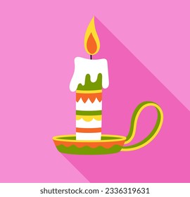 Dia de los muertos colorful candle concept. Traditional Mexican festival. Decor and interior element. Template, layout and mock up. Cartoon flat vector illustration isolated on pink background