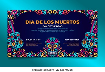 Dia de Los Muertos colorful banner. Day of the Dead Social Media Banner Vector illustration