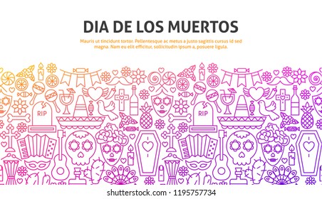 Dia De Los Muertos Concept. Vector Illustration of Line Website Design. Banner Template.