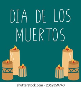 Dia de los Muertos concept. Day of the dead celebration. Doodle candles and handwritten lettering. Banner, poster, brochure, flyer template. 