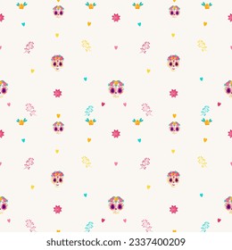 dia de Los Muertos Cute seamless pattern background for wallpapers, cards, textile decoration design, sugar skull print