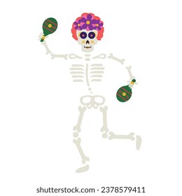dia de los muertos dancer skeleton vector isolated