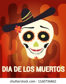 Dia de los muertos day vector illustration. Day of The Dead with smiling sugar festive skull. Halloween poster background, greeting card or t-shirt design