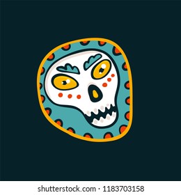 Dia de los muertos. Day of The Dead vector poster with sugar festive skull on dark background. Cartoon vector illustration.