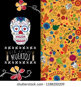 Dia de los muertos. Day of The Dead card with skull.