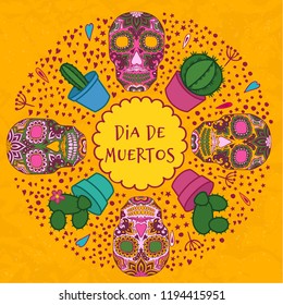 Dia de los muertos. Day of the dead. 
Vector poster with sugar festive skull