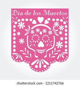 Dia de los muertos (day of the dead) Mexican  traditional bunting banner vector.