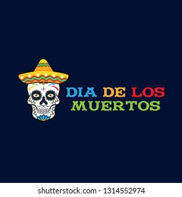 Dia de los Muertos, Day of the Dead vector illustration. Design for banner or party flyer with sugar skull, flowers and decorative border. - Vector