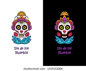 Dia de los Muertos, Day of the Dead vector illustration. Mexican sugar skull whth flower wreath.