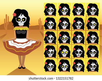 Dia de Los Muertos Day Dead Skull Girl Cartoon Emotion faces Vector Illustration