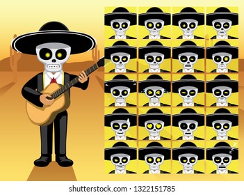 Dia de Los Muertos Day Dead Skull Boy Cartoon Emotion faces Vector Illustration