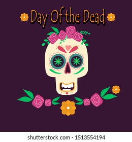 Dia de los muertos, Day of the dead, Mexican holiday, festival. Vector poster, banner and card with make up of sugar skull, woman and man