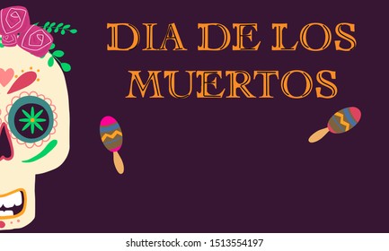 Dia de los muertos, Day of the dead, Mexican holiday, festival. Vector poster, banner and card with make up of sugar skull, woman and man