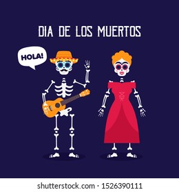 Dia de los Muertos. Day of the Dead. Two funny skulls. Vector