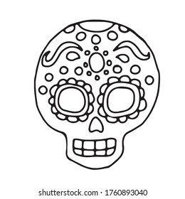 Dia de los muertos. Day of the dead doodle skulls vector. Cartoon sketch elements for design isolated on white backgroung. Hand drawn illustration for poster or banner.