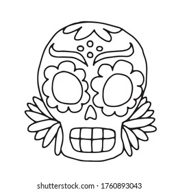 Dia de los muertos. Day of the dead doodle skulls vector. Cartoon sketch elements for design isolated on white backgroung. Hand drawn illustration for poster or banner.