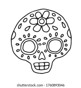 Dia de los muertos. Day of the dead doodle skulls vector. Cartoon sketch elements for design isolated on white backgroung. Hand drawn illustration for poster or banner.