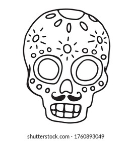 Dia de los muertos. Day of the dead doodle skulls vector. Cartoon sketch elements for design isolated on white backgroung. Hand drawn illustration for poster or banner.