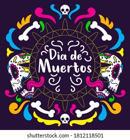 Dia de los muertos. Day of The Dead vector poster with festive skull