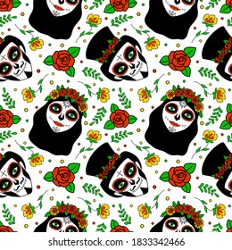 Dia de los muertos, Day of the dead Mexican seamless pattern in doodle style. vector illustration