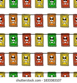 Dia de los muertos, Day of the dead Mexican seamless pattern in doodle style. vector illustration