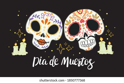 Dia de Los Muertos, Day of the Dead or Halloween greeting card, invitation. Party decoration. Vector illustration background.