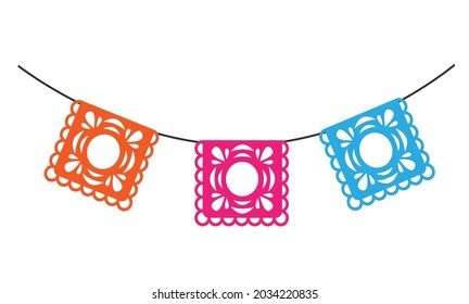 Dia de los Muertos - Day of the dead. Cut out mexican Papel Picado decoration. 