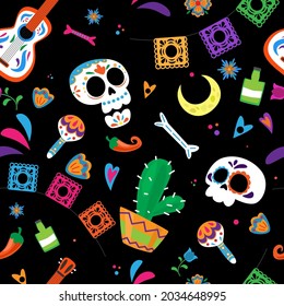 Dia de los muertos - day of the dead seamless pattern. 