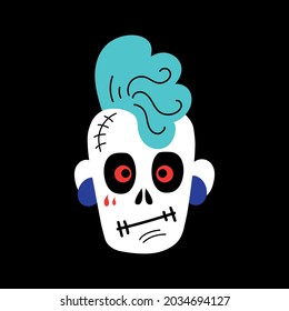 Dia de Los Muertos, Day of the Dead skull. Cartoon funny zombie skull for the celebration of the Day of the Dead, Halloween