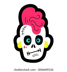 Dia de Los Muertos, Day of the Dead skull. Cartoon funny zombie skull for the celebration of the Day of the Dead, Halloween