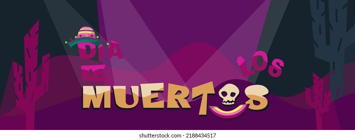 Dia de Los Muertos, Day of the Dead or Halloween greeting banner, invitation. Party decoration with sugar skull on pink color background with copy space for promotion content. Vector illustration