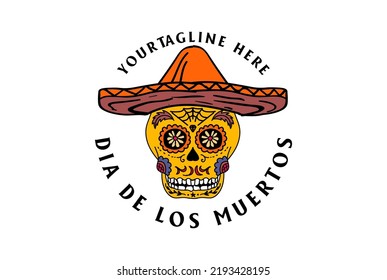 Dia De Los Muertos or Day of the Dead Mexican Sugar Skull for Halloween Party Logo Design