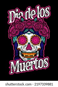 Dia de los muertos, Day of the dead skull, Mexican holiday, festival Vector Japanese Illustration Style Isolated. Editable Layer and Color.
