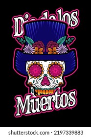 Dia de los muertos, Day of the dead skull, Mexican holiday, festival Vector Japanese Illustration Style Isolated. Editable Layer and Color.