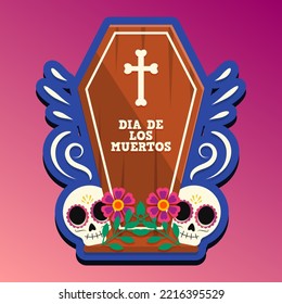 Dia de Los Muertos, Day of the Dead or Halloween greeting card, banner, invitation. Sugar tatoo skulls, marigold flowers, Catrina Calavera traditional mexico skeleton decoration Vector illustration.