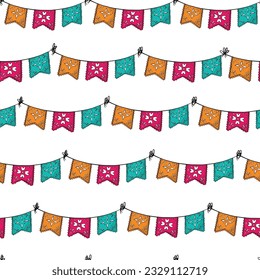 dia de los muertos, day of the dead seamless pattern with garlands of paper flags for wallpaper, textile prints, scrapbooking, stationary, wrapping paper, packaging, etc. EPS 10